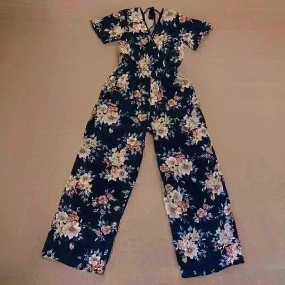 Blue/Pink Floral Romper - Picture 3 of 4